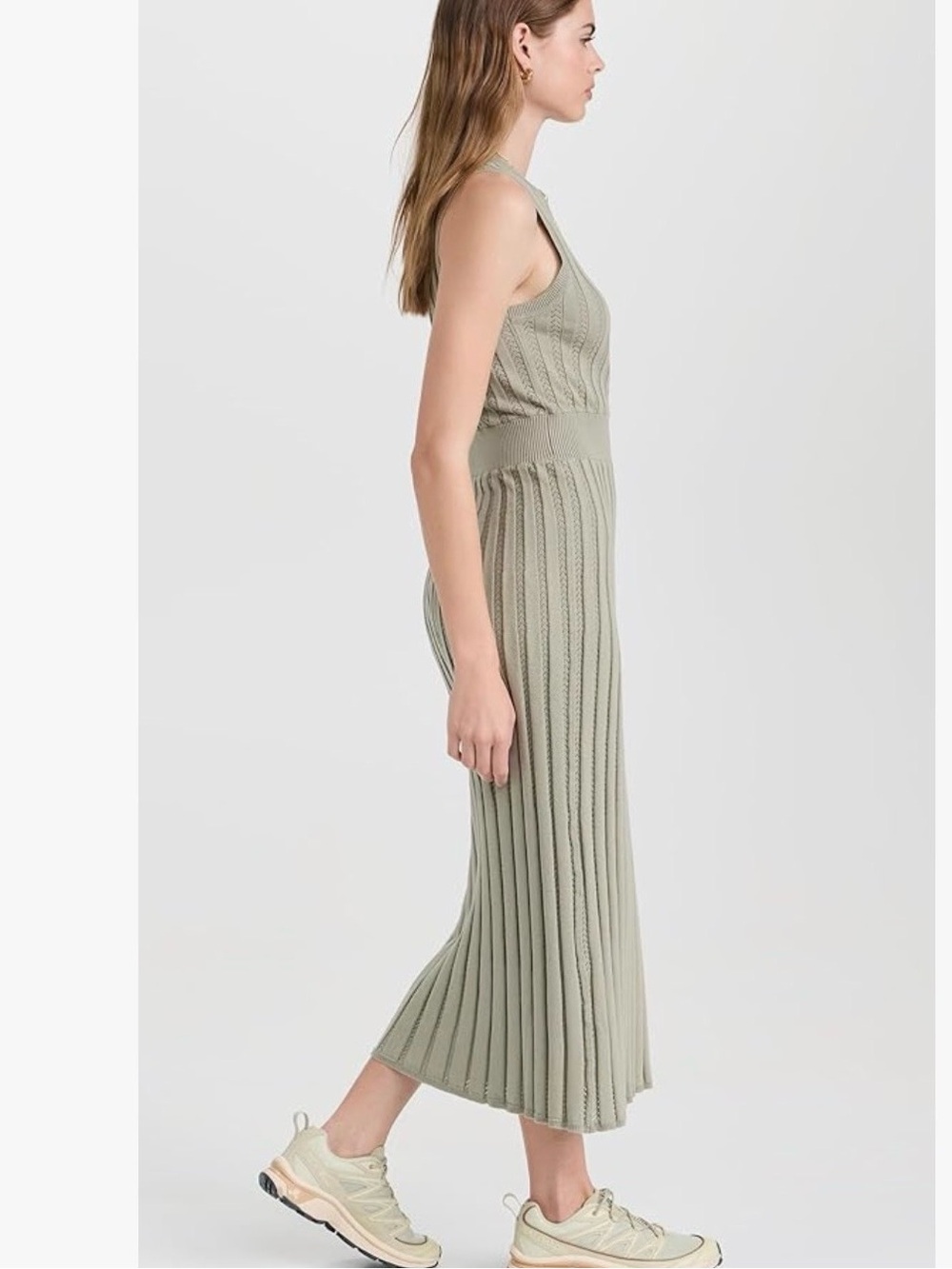 Varley Florian Knit Dress in a sage green color called Seagrass - Picture 10 of 16